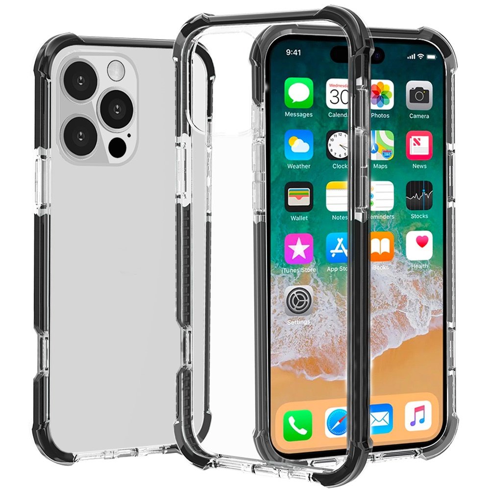 for iphone 16 pro max 6.9 inch acrylic tough 2.5mm transparent shockproof hybrid case cover black