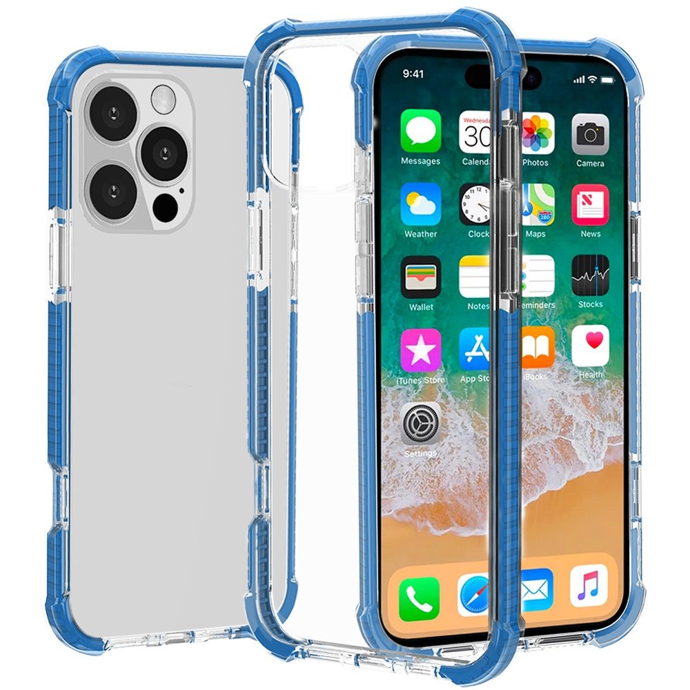 for iphone 16 pro max 6.9 inch acrylic tough 2.5mm transparent shockproof hybrid case cover blue