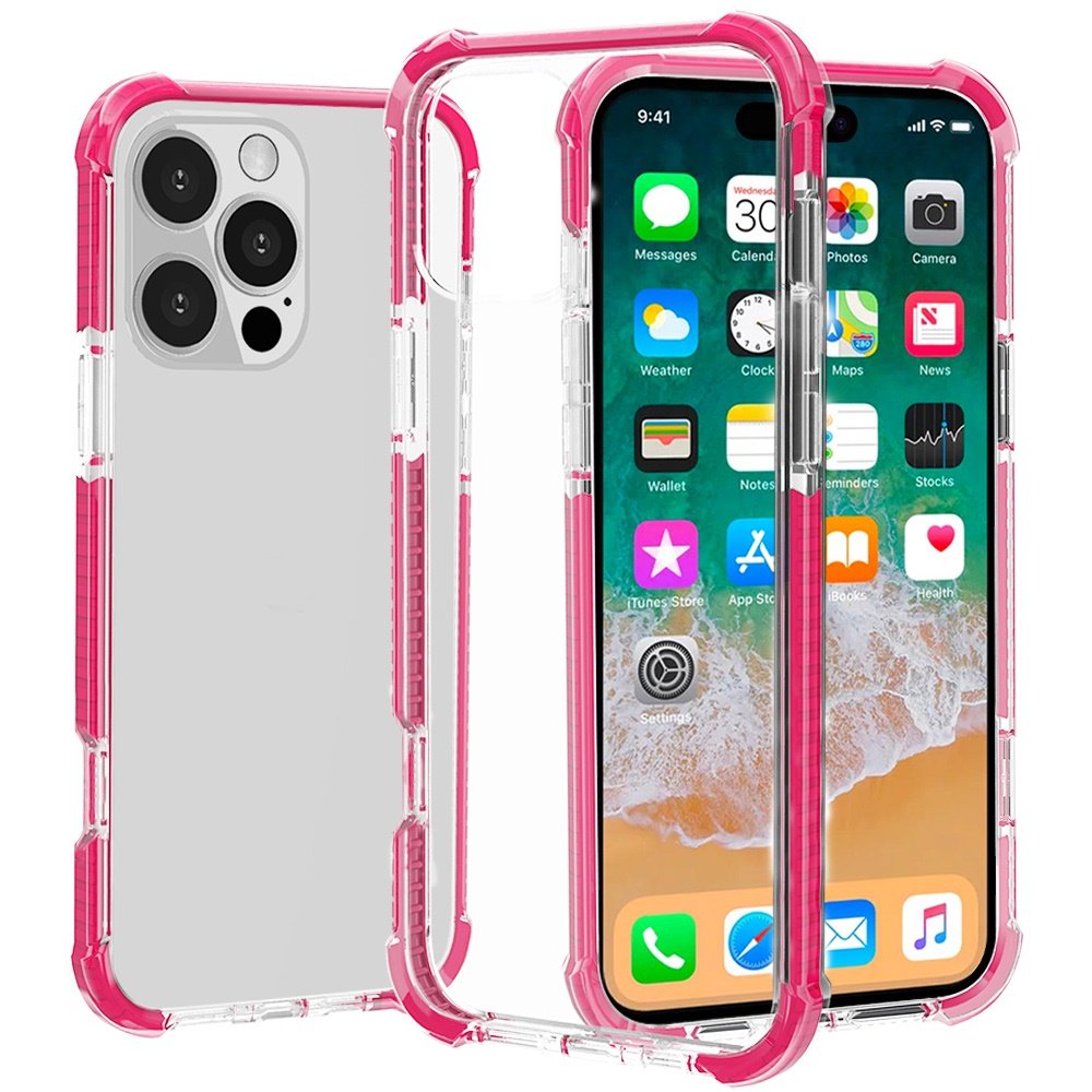 for iphone 16 pro max 6.9 inch acrylic tough 2.5mm transparent shockproof hybrid case cover hot pink