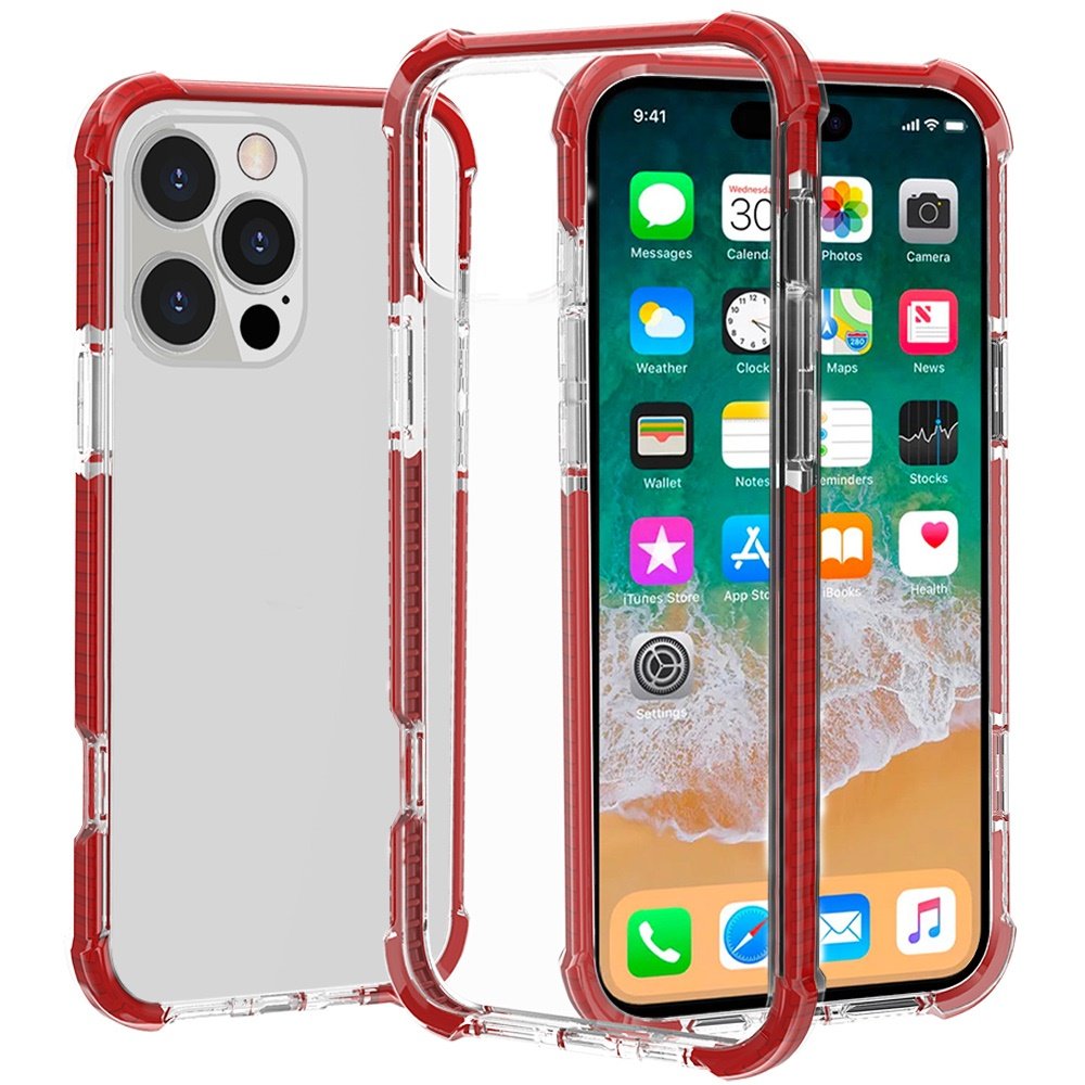 for iphone 16 pro max 6.9 inch acrylic tough 2.5mm transparent shockproof hybrid case cover red