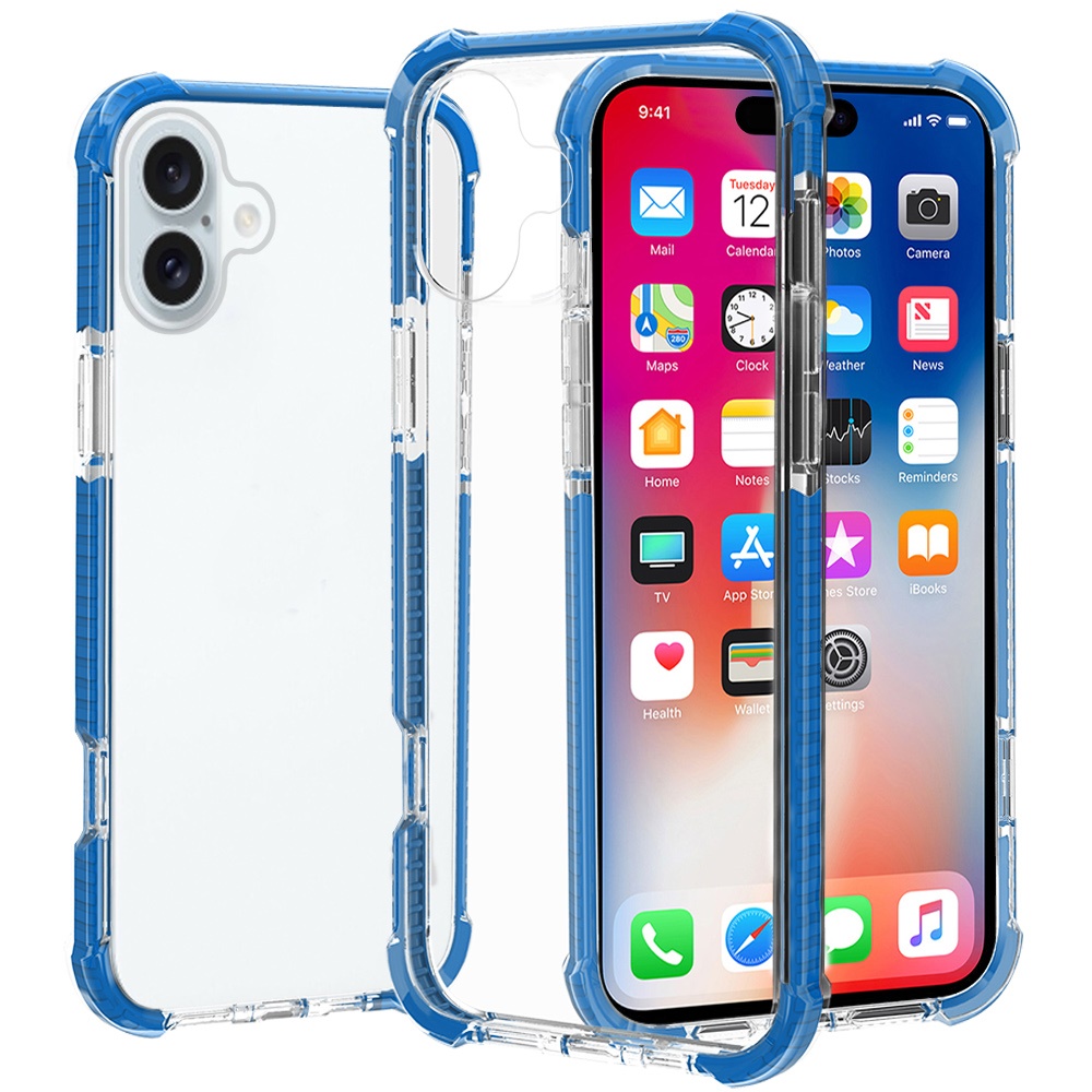 for iphone 16 plus 6.7 inch acrylic tough 2.5mm transparent shockproof hybrid case cover blue