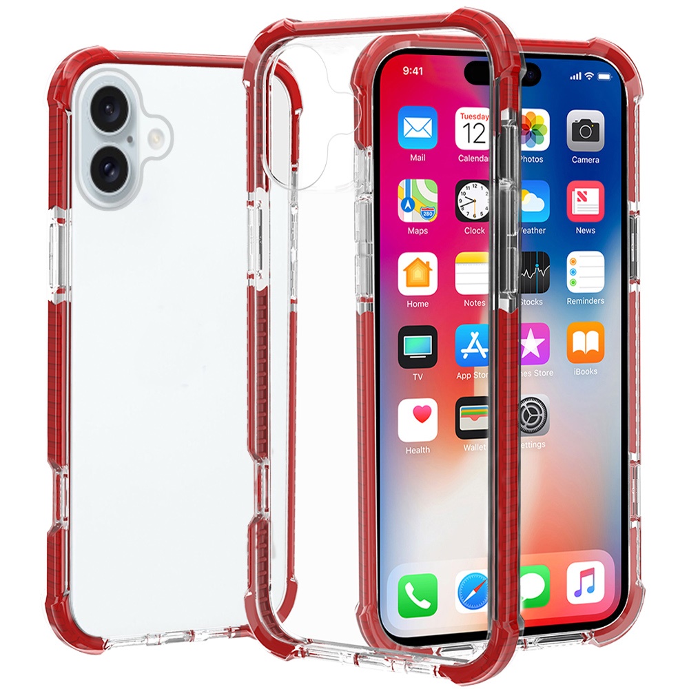 for iphone 16 plus 6.7 inch acrylic tough 2.5mm transparent shockproof hybrid case cover red