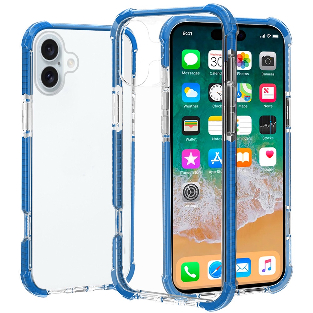 for iphone 16 6.1 inch acrylic tough 2.5mm transparent shockproof hybrid case cover blue