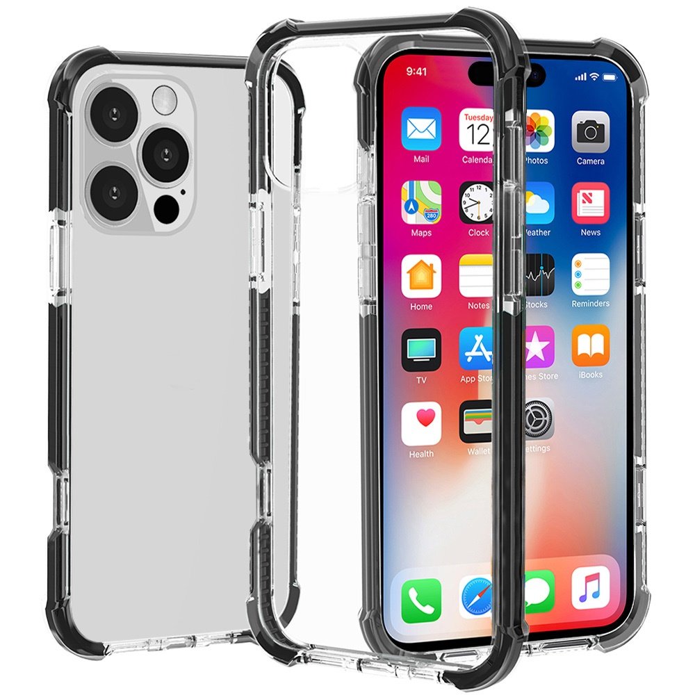 for iphone 16 pro 6.3 inch acrylic tough 2.5mm transparent shockproof hybrid case cover black