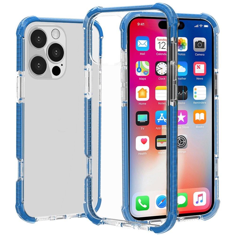 for iphone 16 pro 6.3 inch acrylic tough 2.5mm transparent shockproof hybrid case cover blue