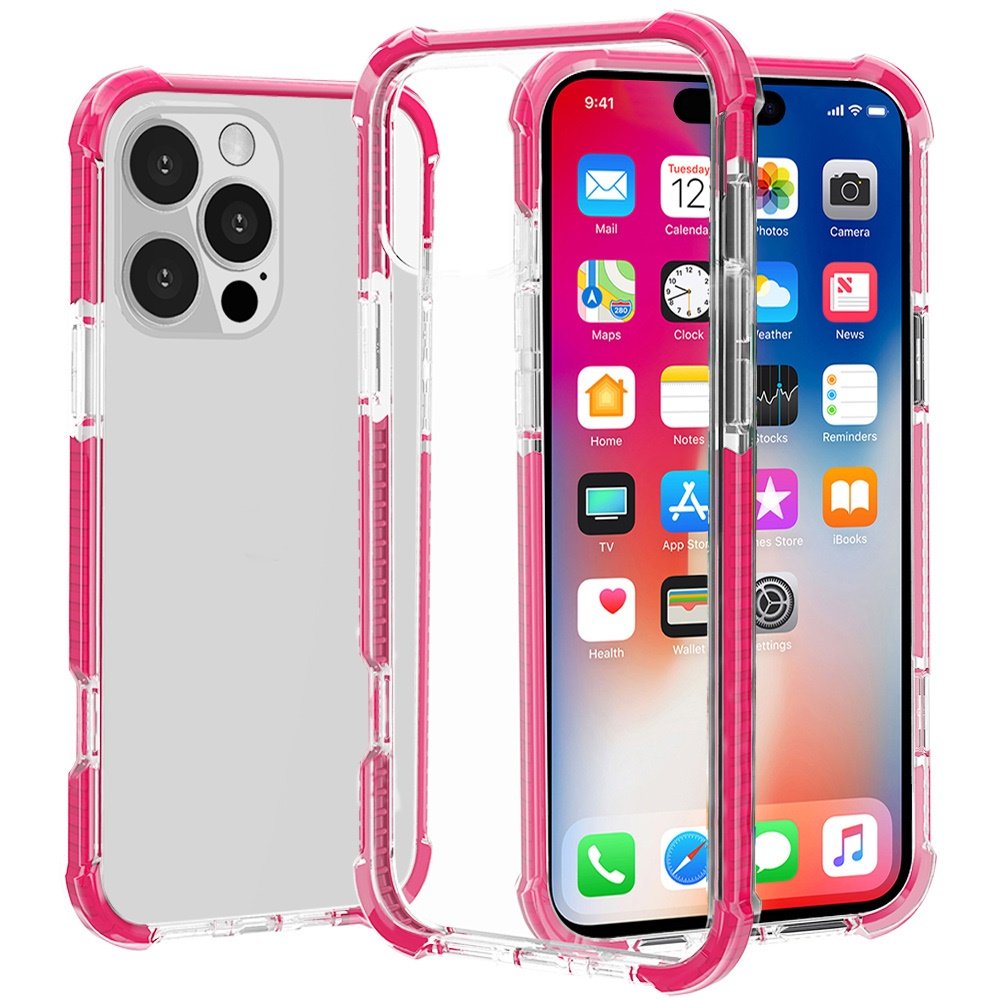 for iphone 16 pro 6.3 inch acrylic tough 2.5mm transparent shockproof hybrid case cover hot pink