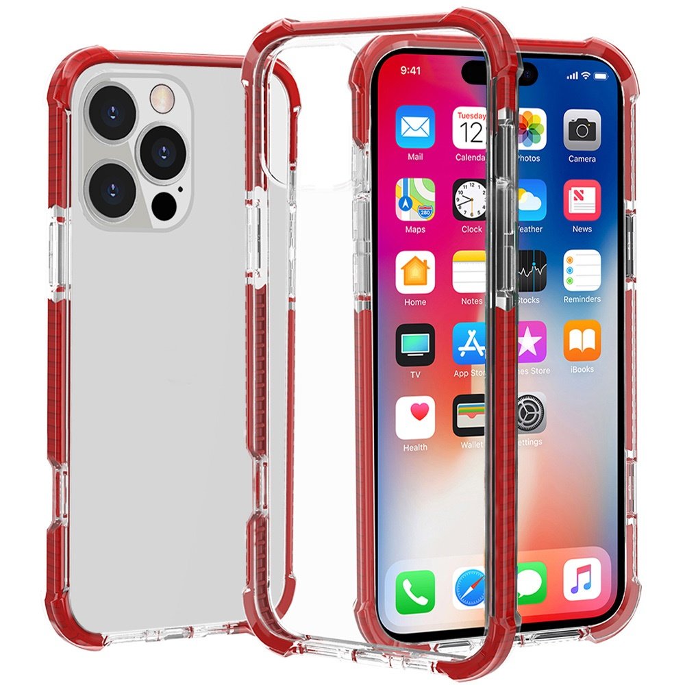 for iphone 16 pro 6.3 inch acrylic tough 2.5mm transparent shockproof hybrid case cover red