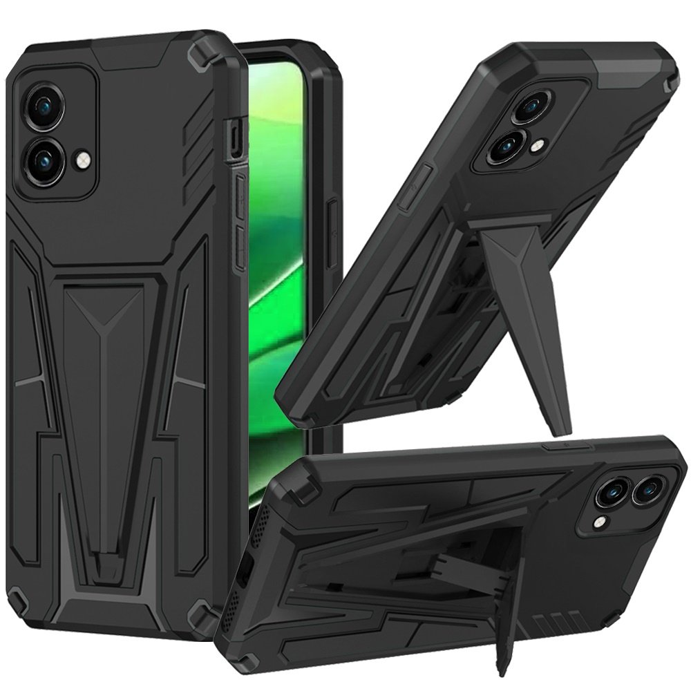 for motorola g stylus 5g (multicarrier 6.6" 16mp camera) 2023 alien design shockproof kickstand magnetic hybrid case cover black