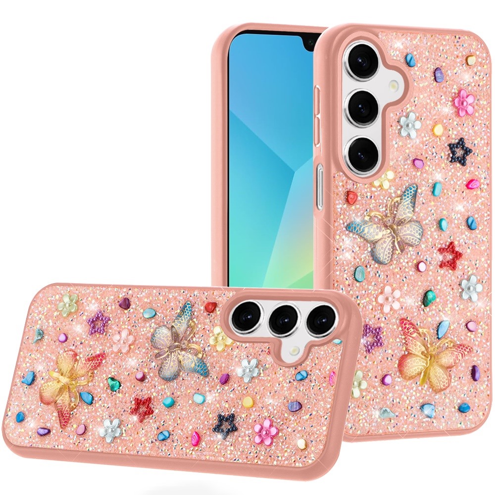 for samsung a16 5g butterfly ornaments diamond bling glitter hybrid case light pink