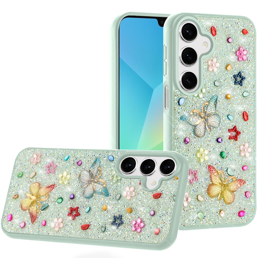 for samsung a16 5g butterfly ornaments diamond bling glitter hybrid case teal