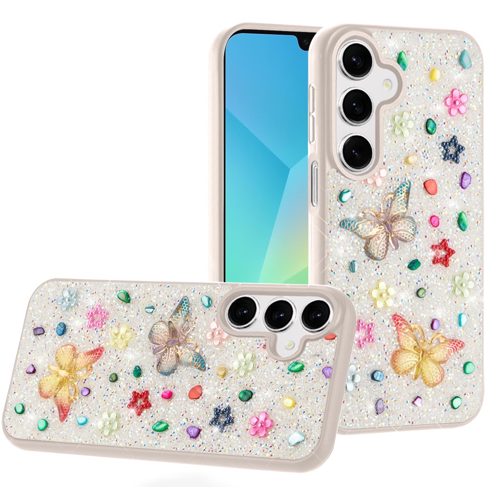 for samsung a16 5g butterfly ornaments diamond bling glitter hybrid case white