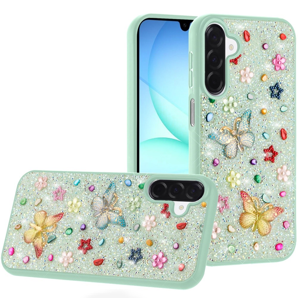 for samsung a17 5g butterfly ornaments diamond bling glitter hybrid case teal