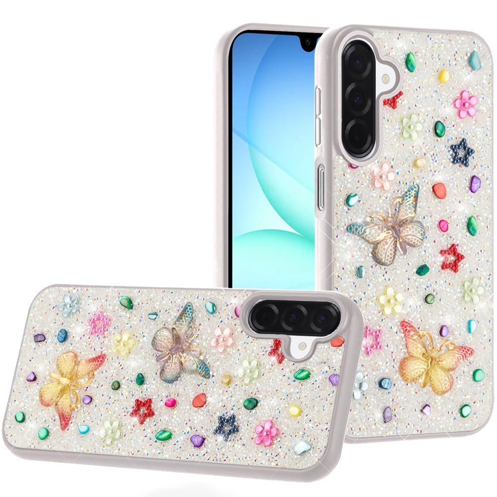 for samsung a17 5g butterfly ornaments diamond bling glitter hybrid case white