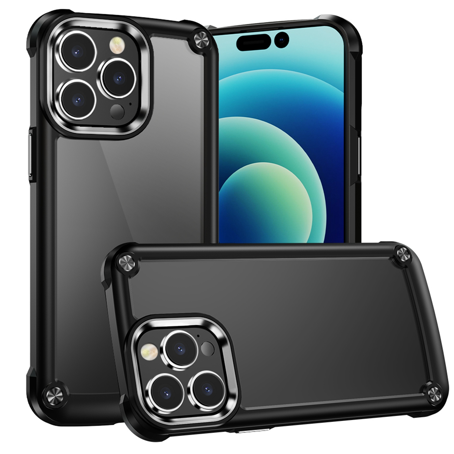 for iphone 15 plus ultimate casex transparent hybrid case with metal buttons and camera edges black
