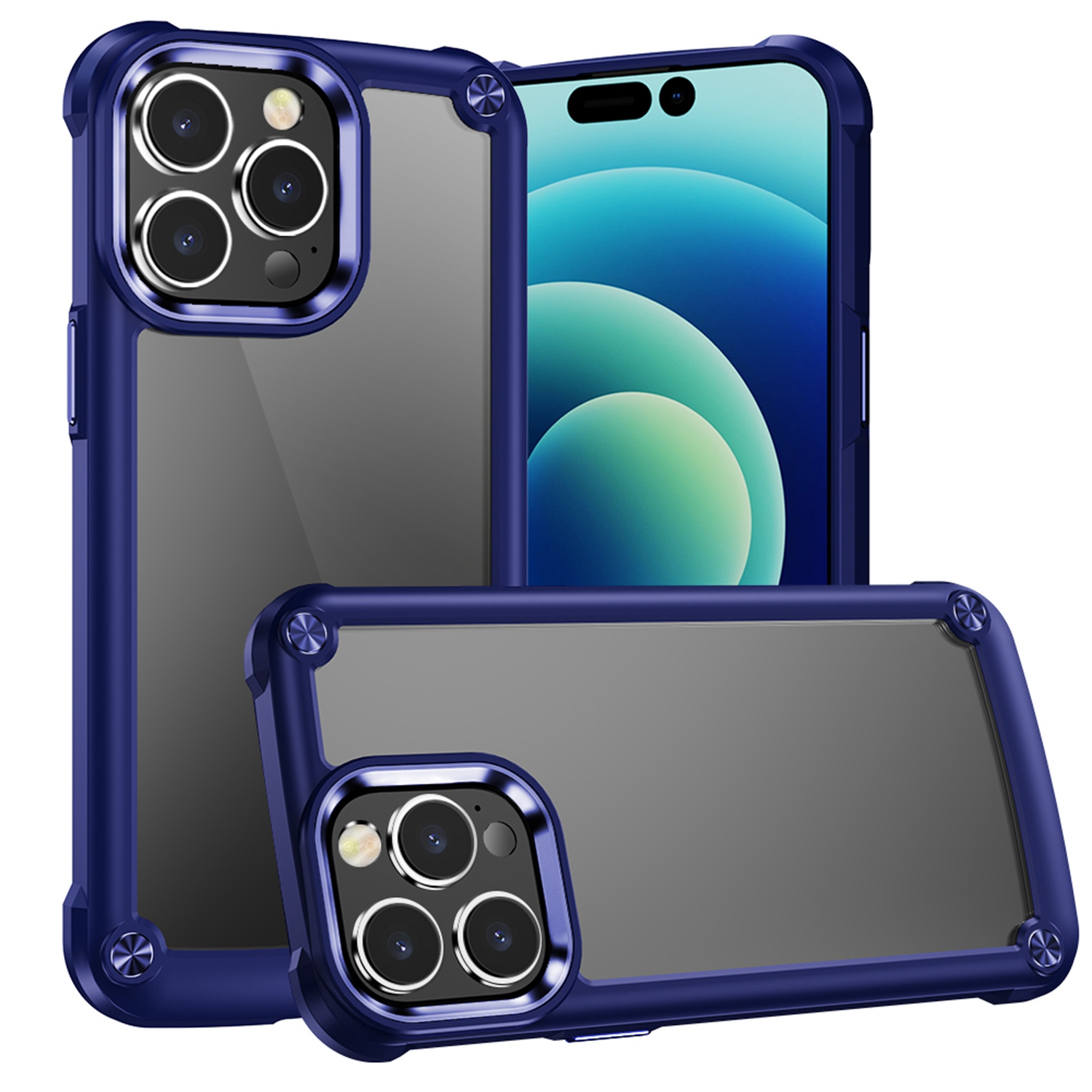 for iphone 15 plus ultimate casex transparent hybrid case with metal buttons and camera edges blue