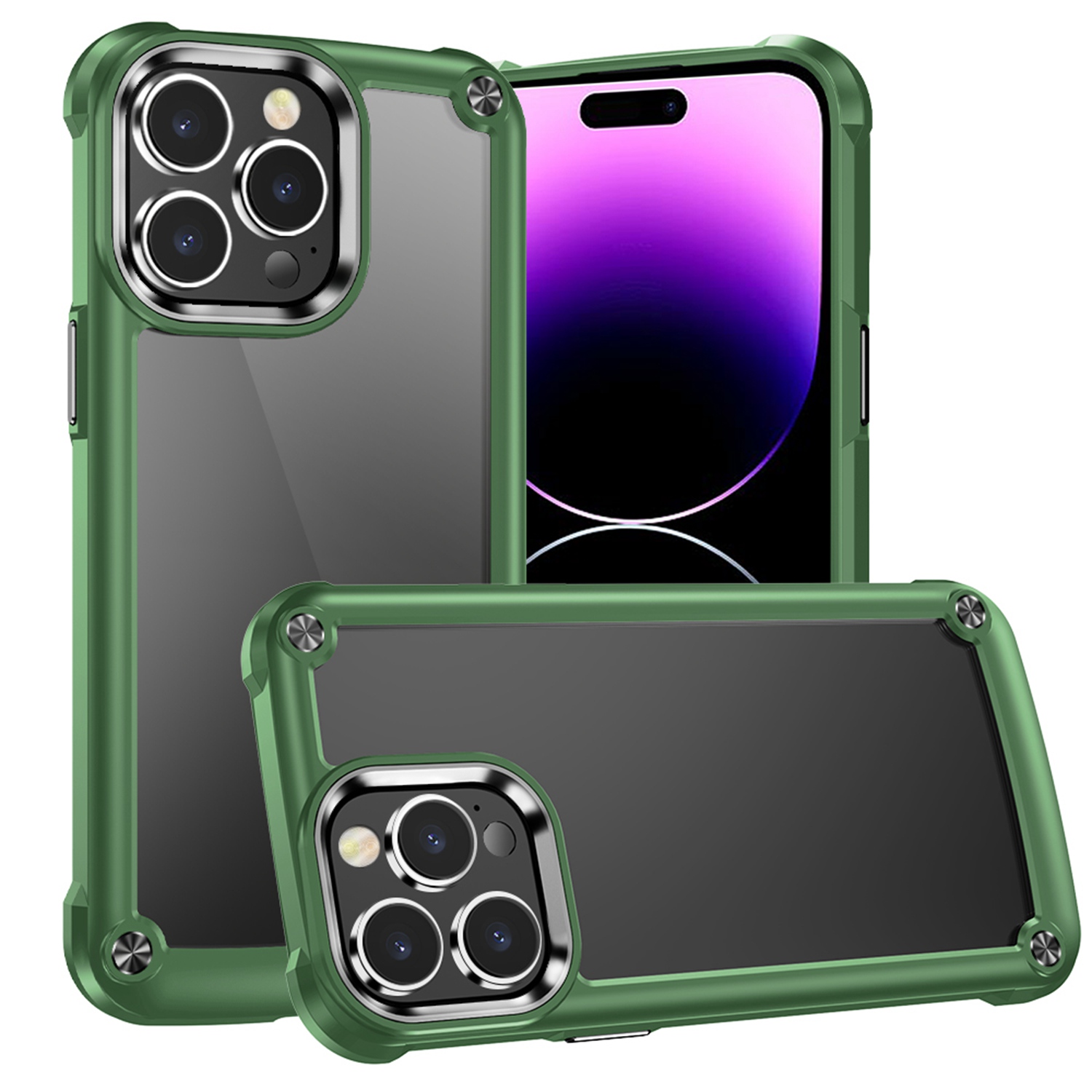 for ip15 pro max ultimate casex transparent hybrid case with metal buttons and camera edges might green