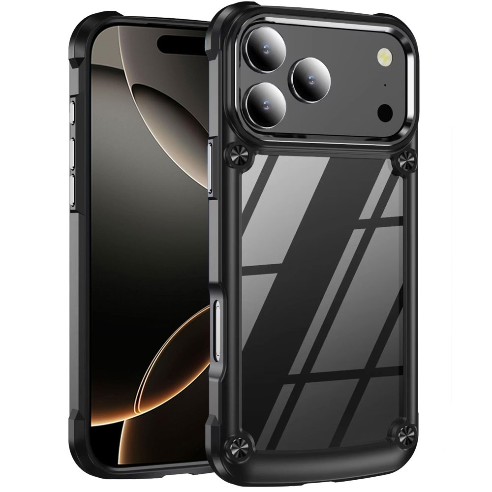 for iphone 17 pro ultimate casex transparent hybrid case with metal buttons and camera edges black