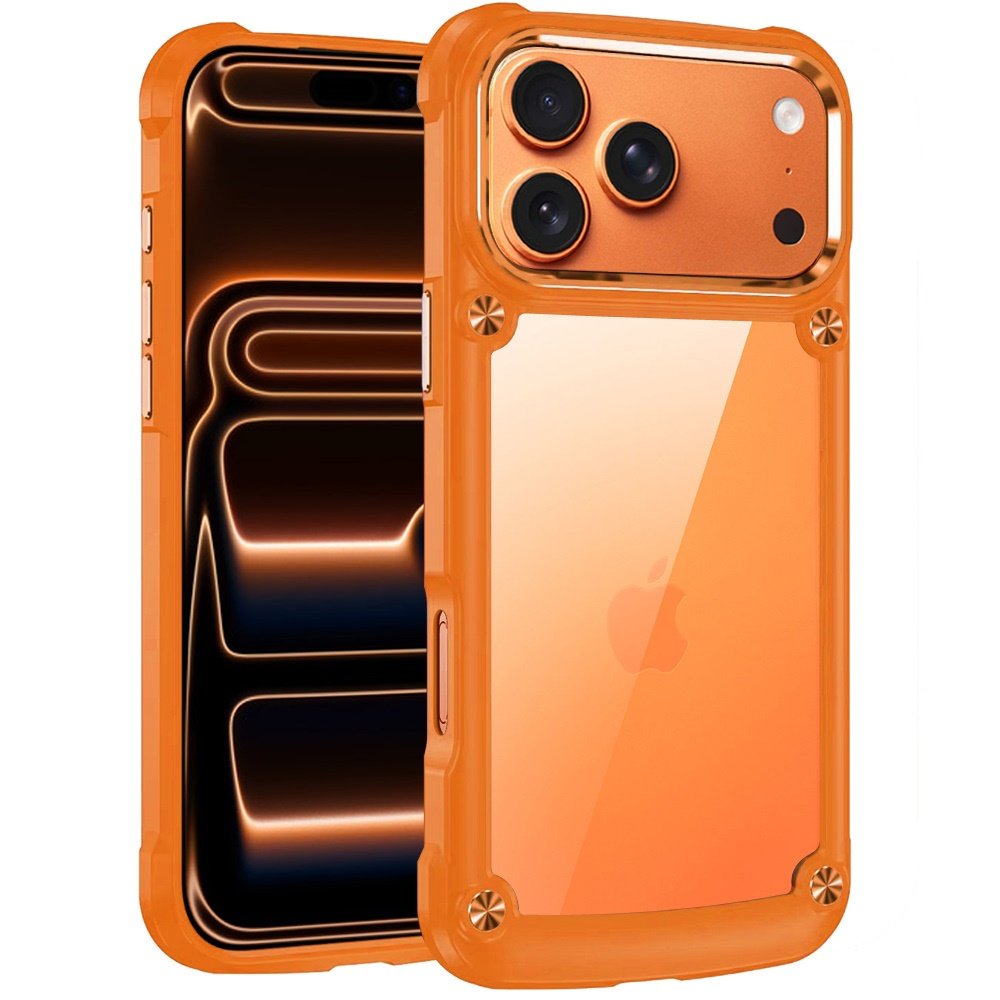 for iphone 17 pro ultimate casex transparent hybrid case with metal buttons and camera edges cosmic orange