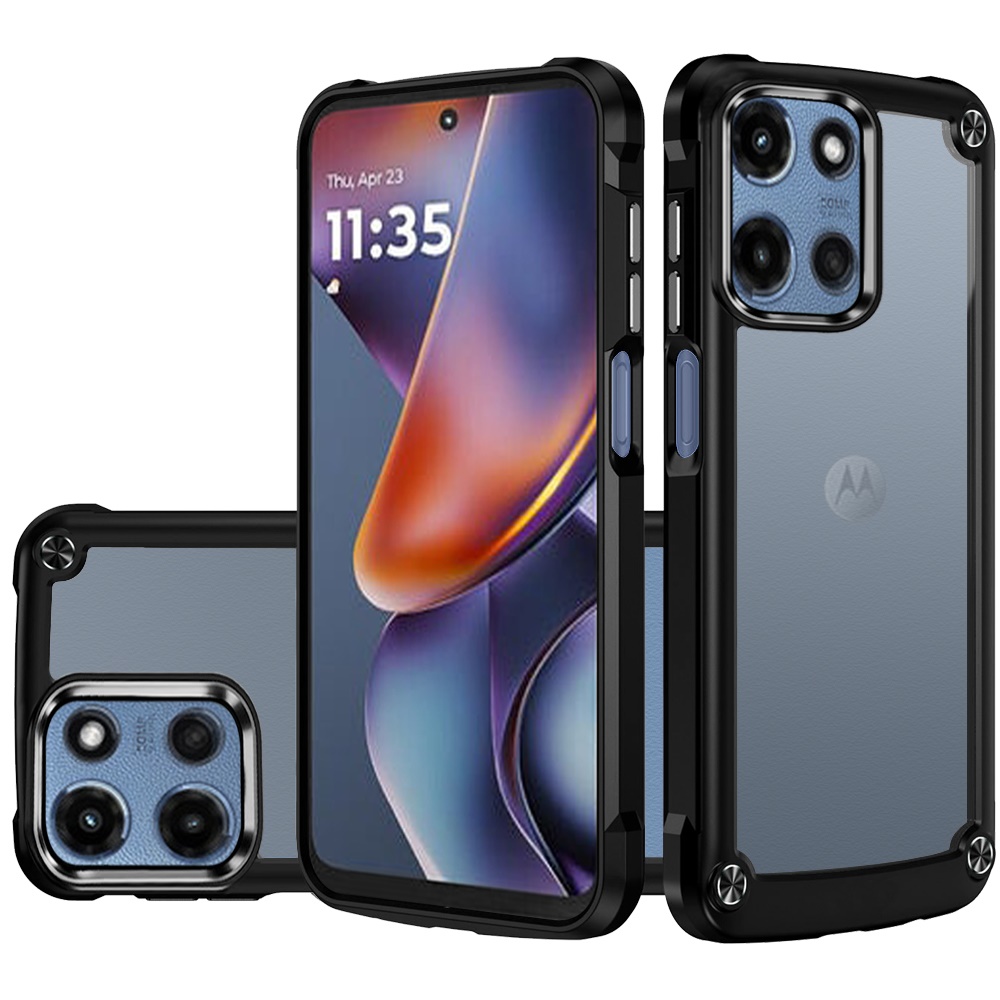 for moto g 5g 2025/2026 g play 2026 ultimate casex transparent hybrid case with metal buttons and camera edges black