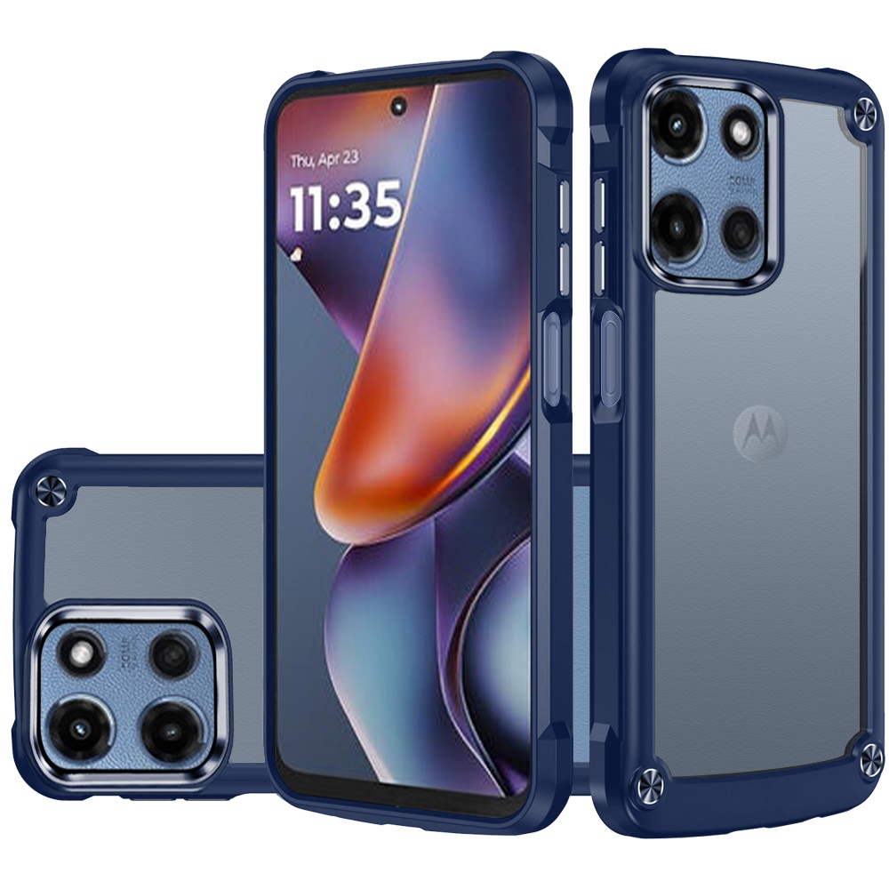 for moto g 5g 2025/2026 g play 2026 ultimate casex transparent hybrid case with metal buttons and camera edges blue
