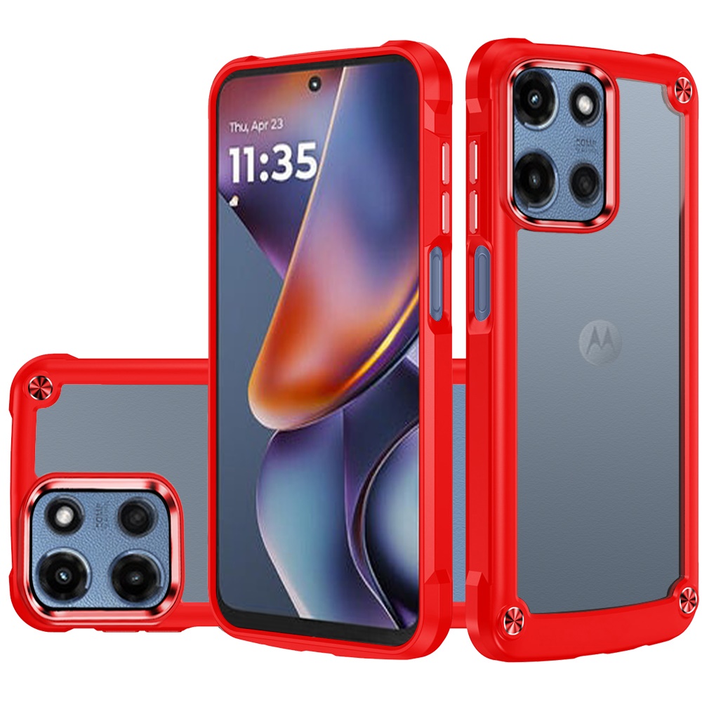 for moto g 5g 2025/2026 g play 2026 ultimate casex transparent hybrid case with metal buttons and camera edges red