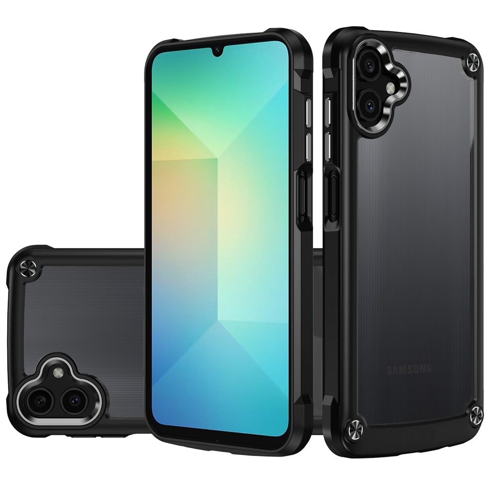 for samsung a06 ultimate casex transparent hybrid case with metal buttons and camera edges black