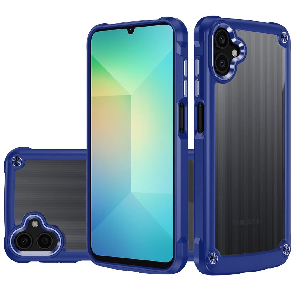 for samsung a06 ultimate casex transparent hybrid case with metal buttons and camera edges blue