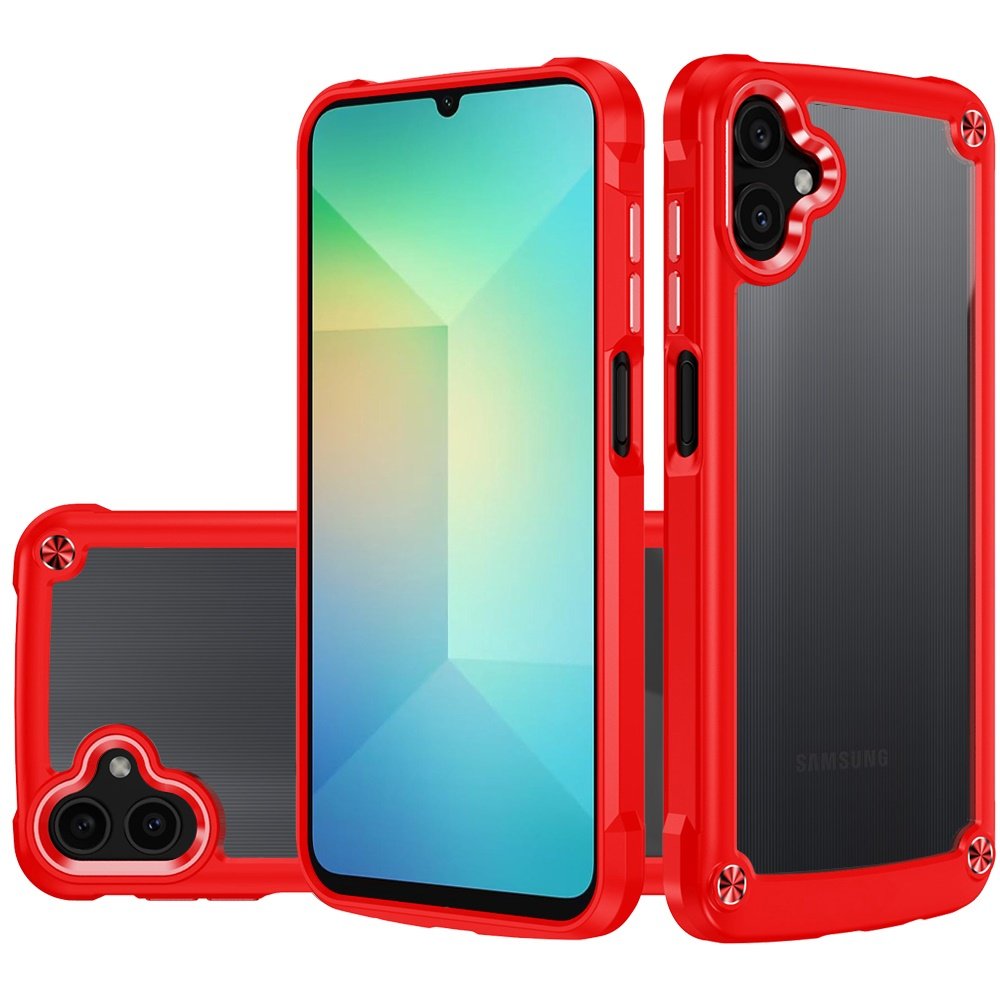 for samsung a06 ultimate casex transparent hybrid case with metal buttons and camera edges red