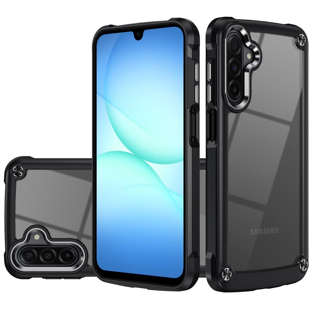 for samsung a17 5g ultimate casex transparent hybrid case with metal buttons and camera edges black