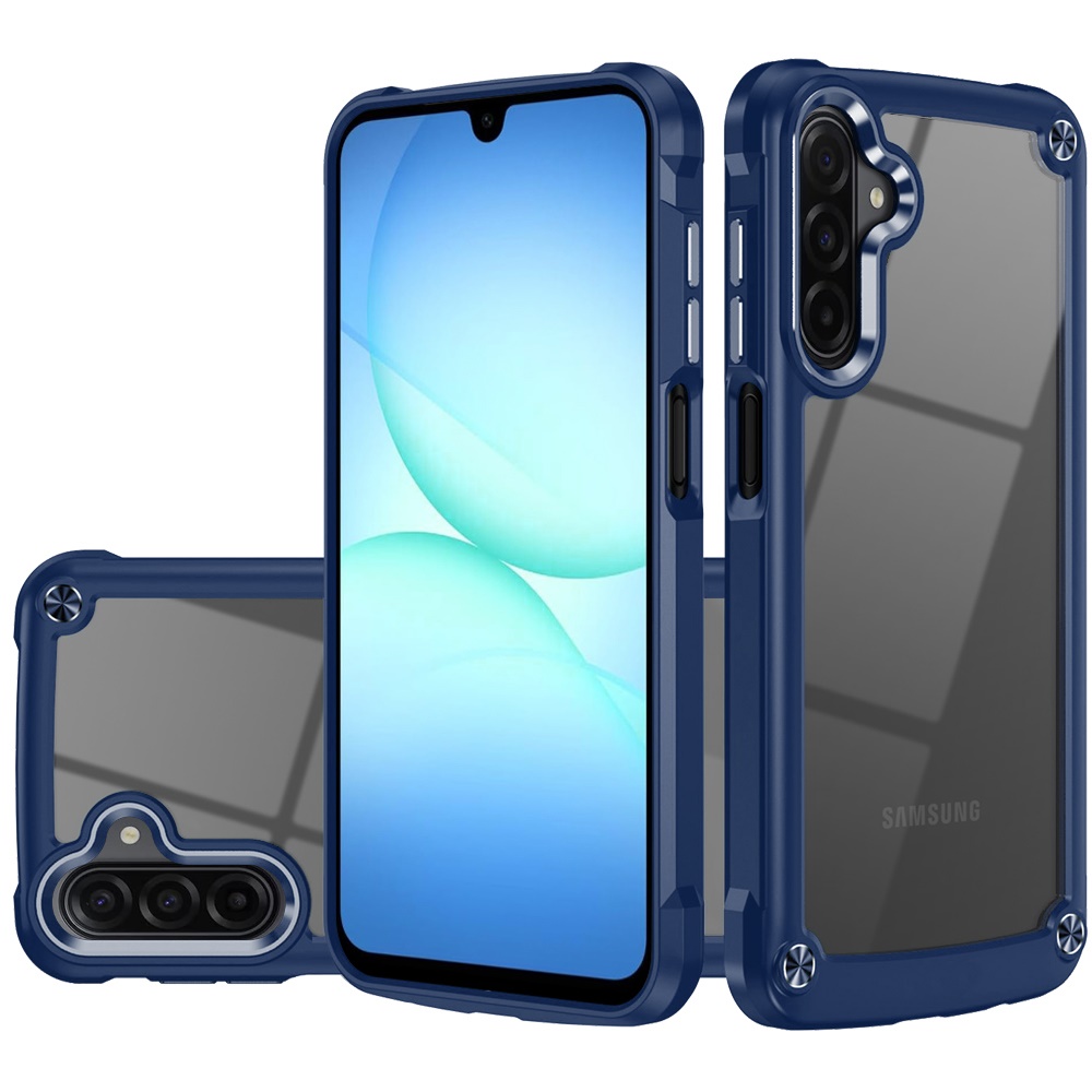 for samsung a17 5g ultimate casex transparent hybrid case with metal buttons and camera edges blue