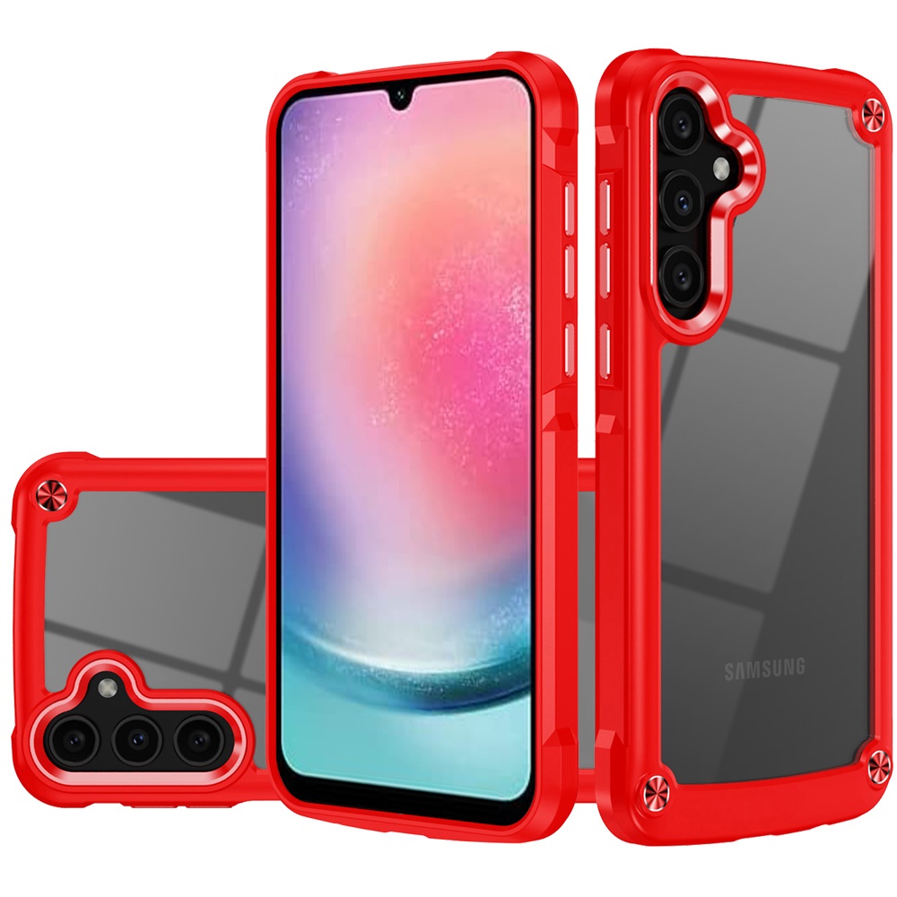 for samsung galaxy a26 ultimate casex transparent hybrid case with metal buttons and camera edges red