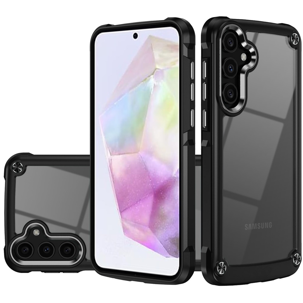 for samsung galaxy a36 / a56 ultimate casex transparent hybrid case with metal buttons and camera edges black