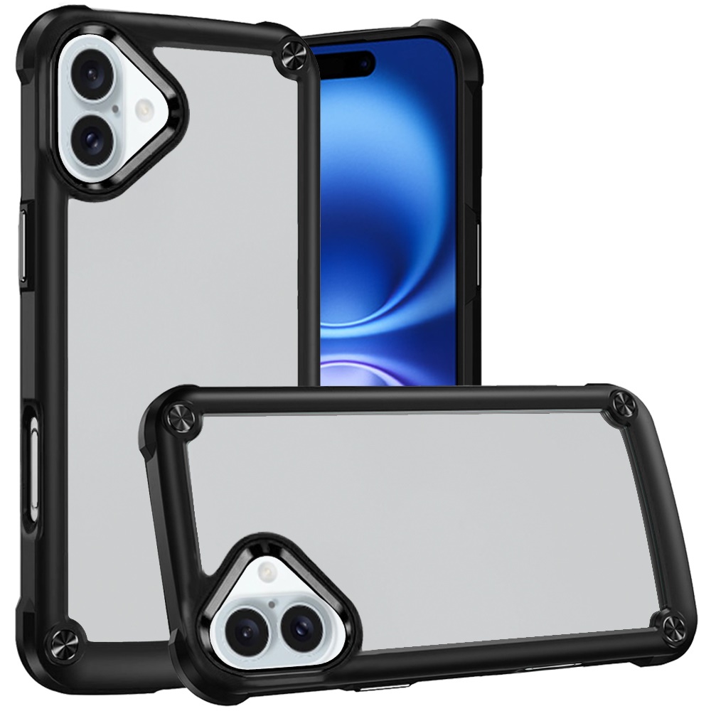 for iphone 16 6.1 inch ultimate casex transparent hybrid case with metal buttons and camera edges black