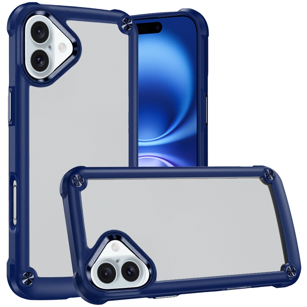for iphone 16 6.1 inch ultimate casex transparent hybrid case with metal buttons and camera edges blue
