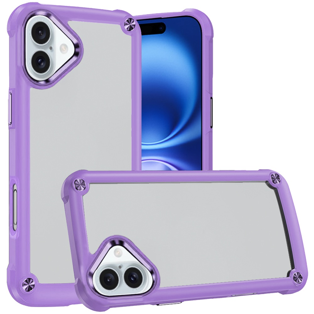 for iphone 16 6.1 inch ultimate casex transparent hybrid case with metal buttons and camera edges light purple