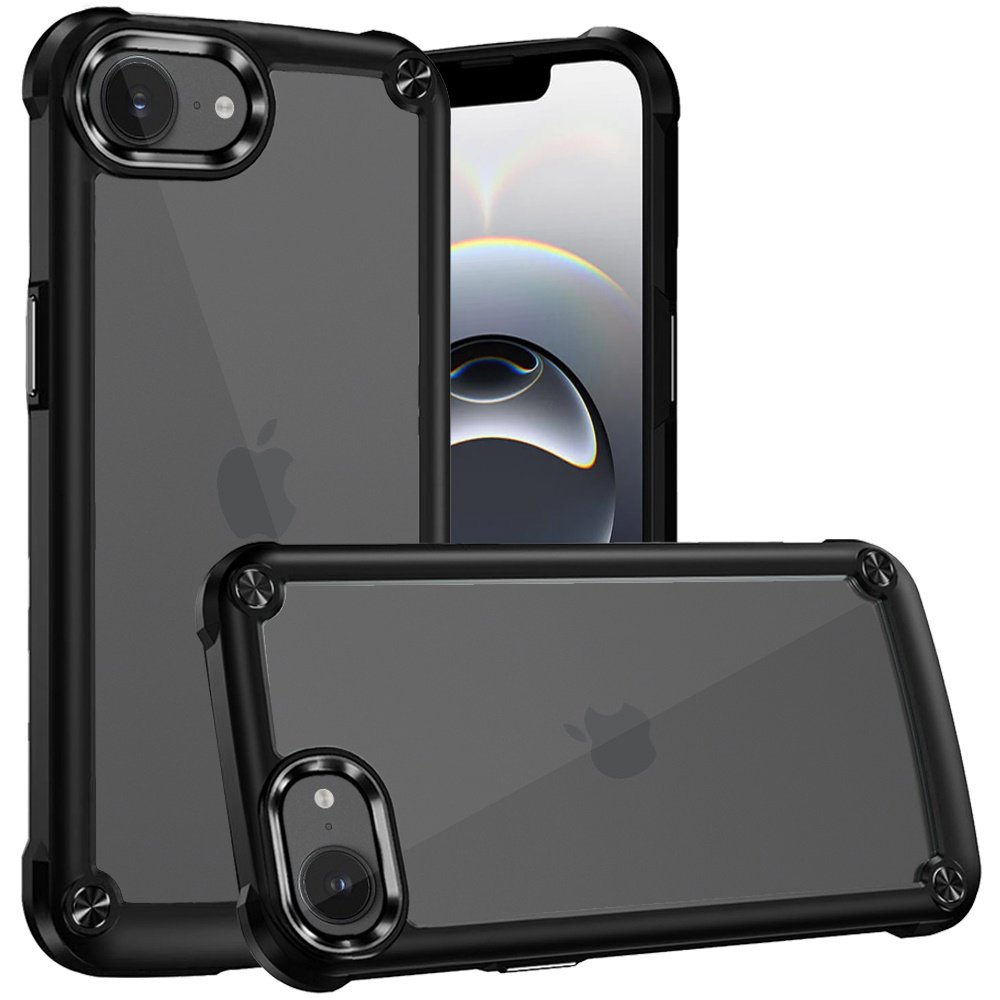 for iphone 17e / 16e / se4 ultimate casex transparent hybrid case with metal buttons and camera edges black