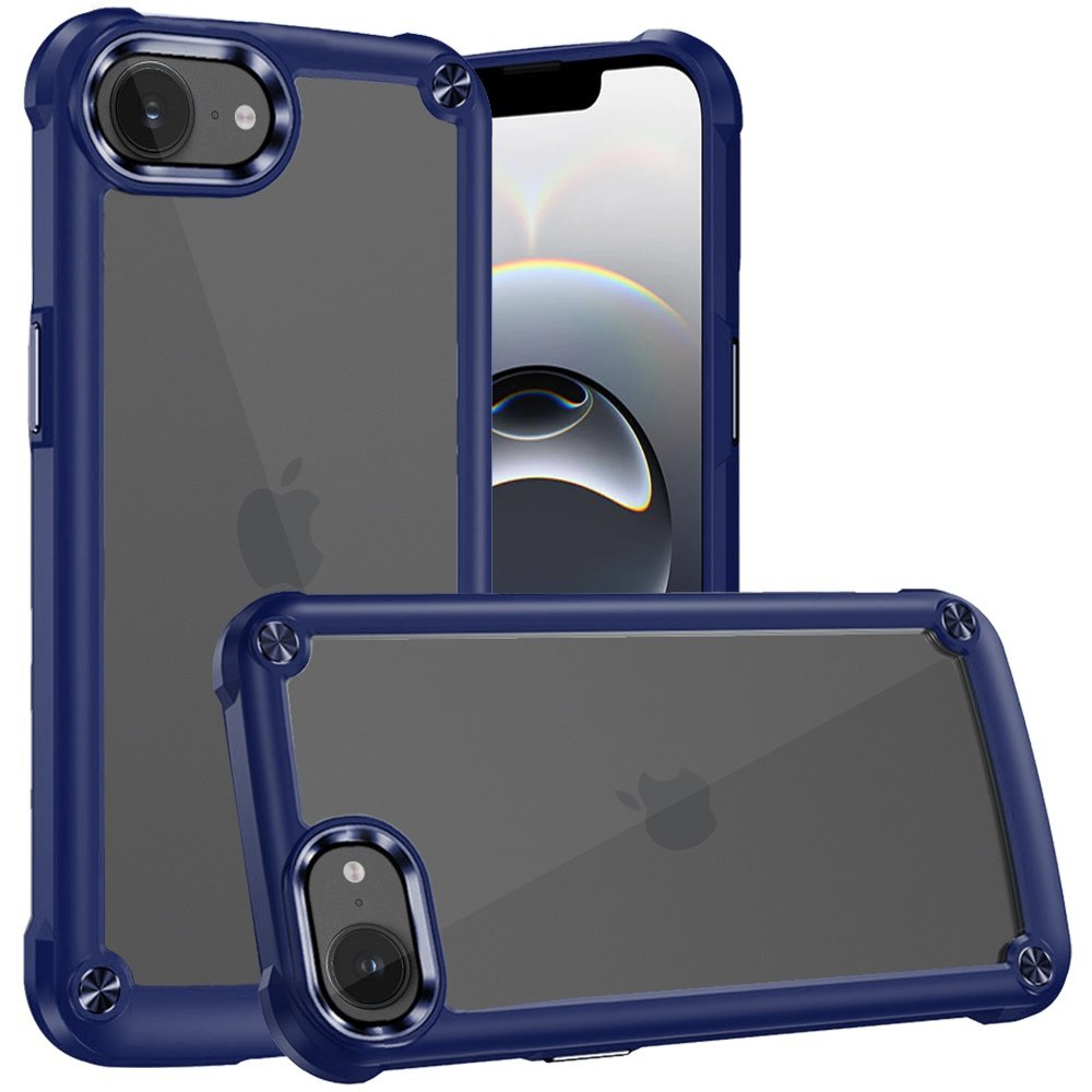 for iphone 17e / 16e / se4 ultimate casex transparent hybrid case with metal buttons and camera edges blue