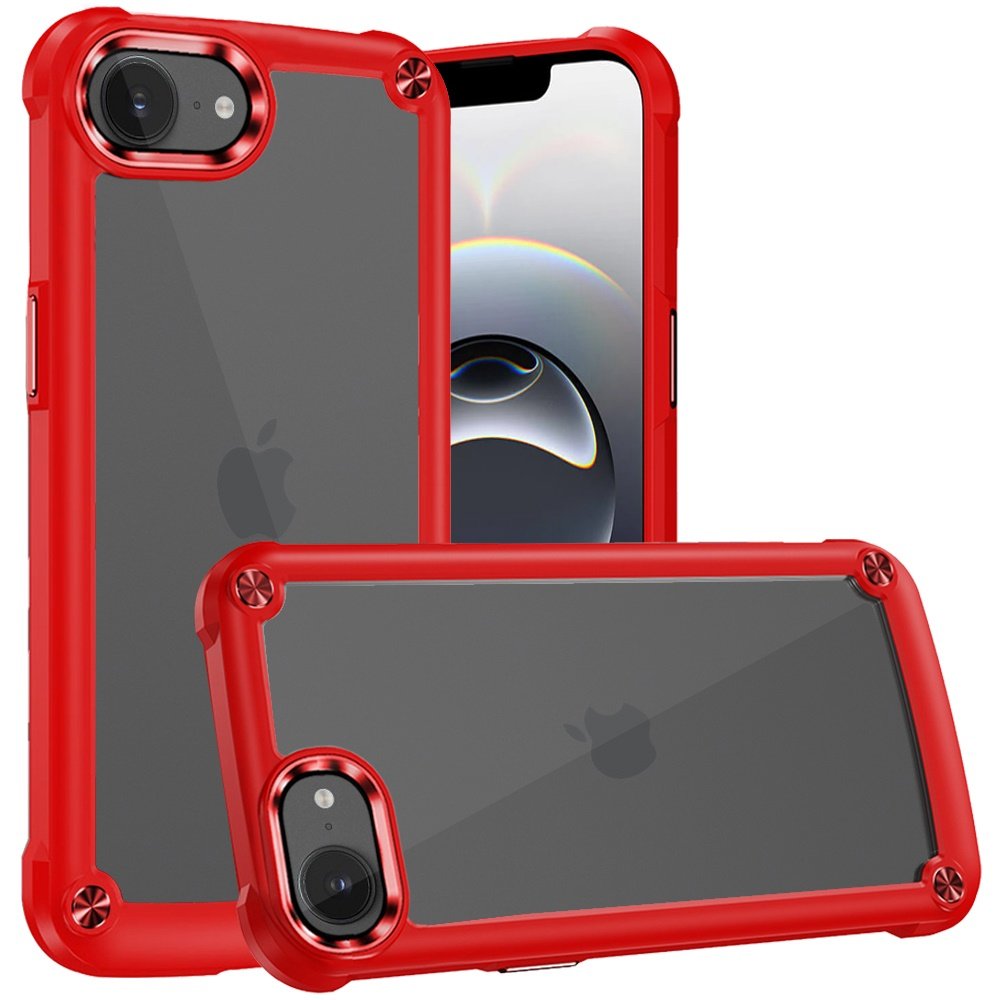 for iphone 17e / 16e / se4 ultimate casex transparent hybrid case with metal buttons and camera edges red