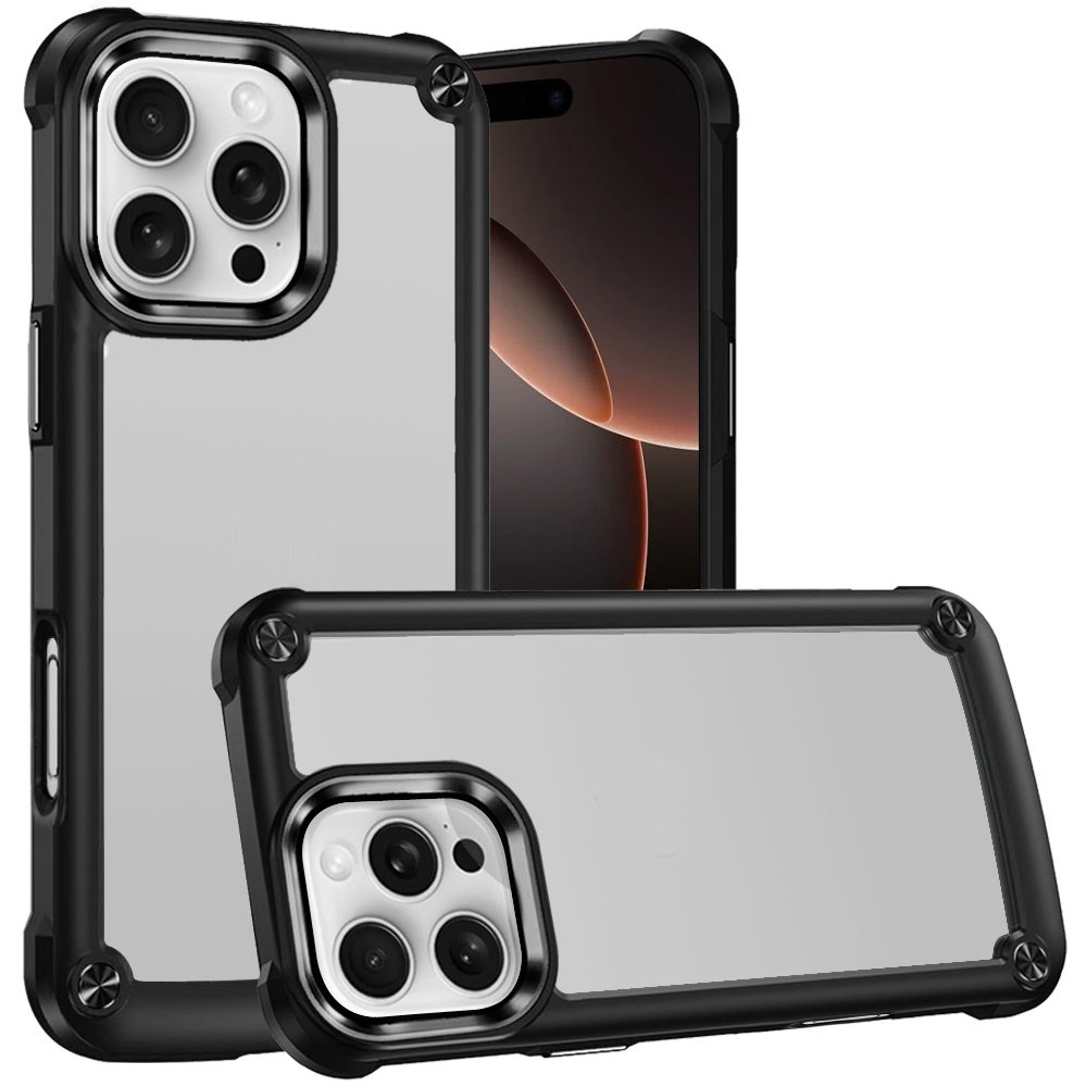 for iphone 16 pro 6.3 inch ultimate casex transparent hybrid case with metal buttons and camera edges black