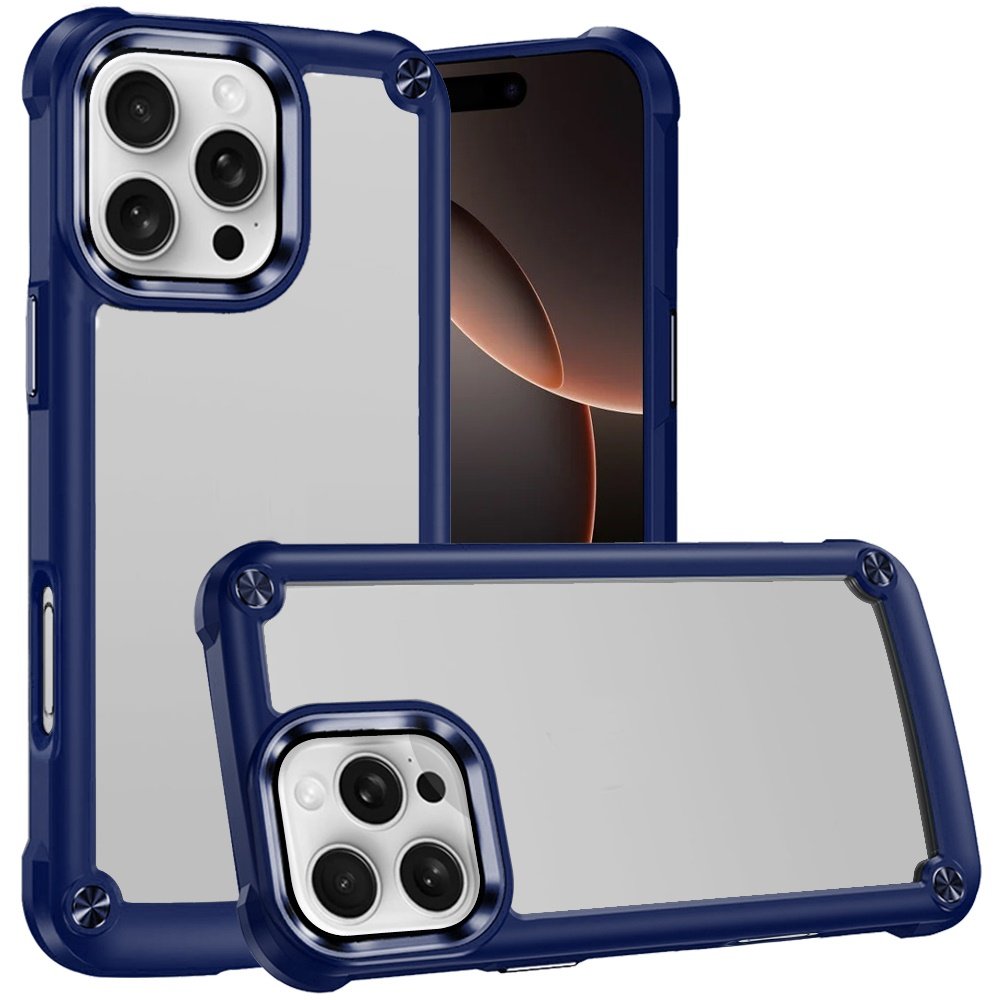 for iphone 16 pro 6.3 inch ultimate casex transparent hybrid case with metal buttons and camera edges blue