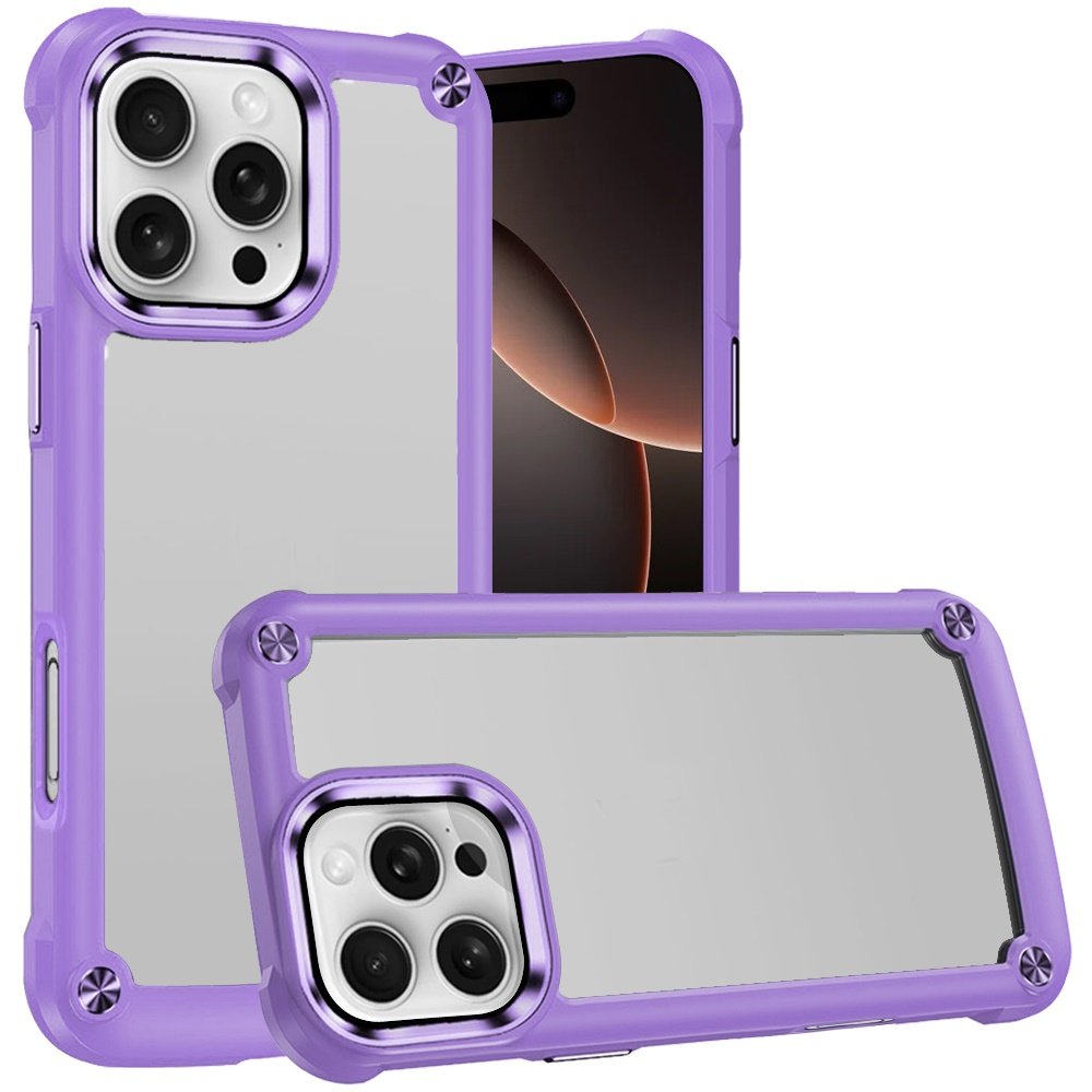 for iphone 16 pro 6.3 inch ultimate casex transparent hybrid case with metal buttons and camera edges light purple