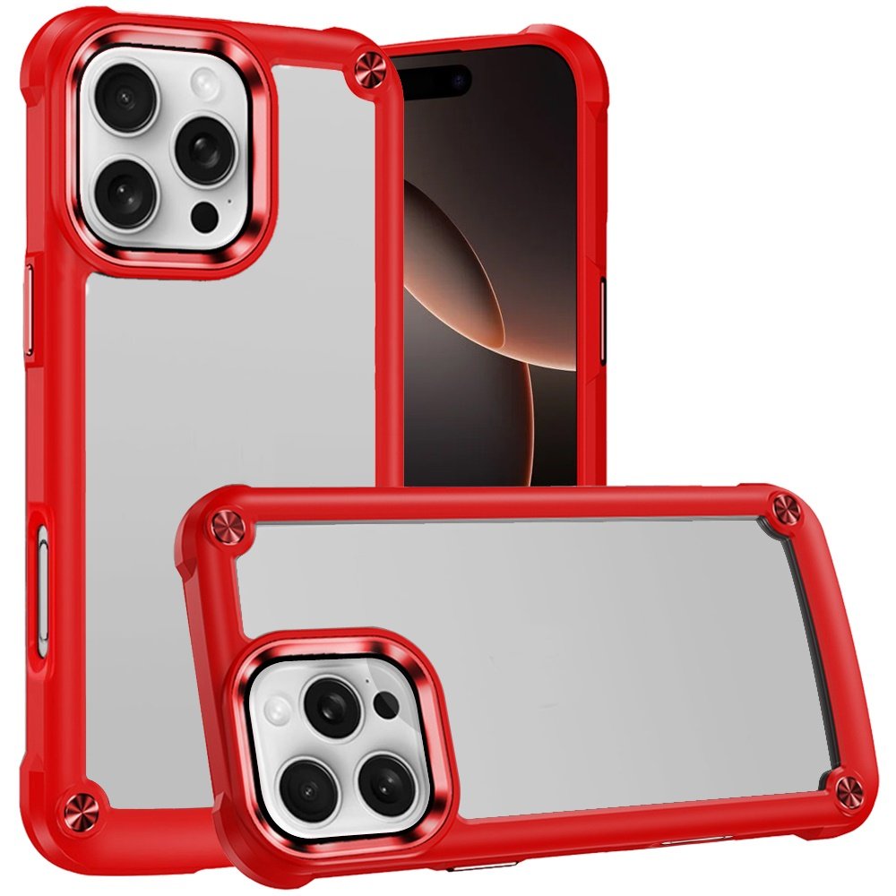 for iphone 16 pro 6.3 inch ultimate casex transparent hybrid case with metal buttons and camera edges red