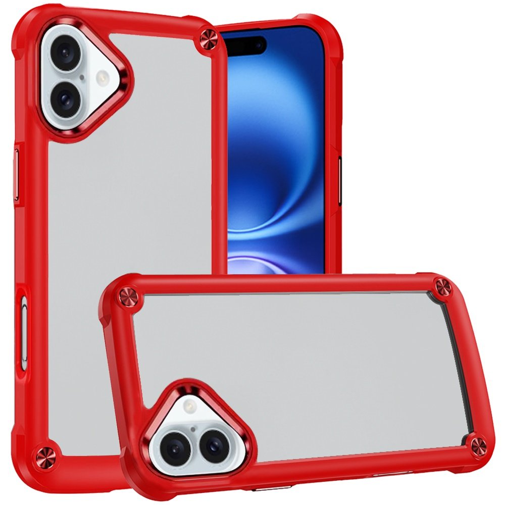 for iphone 17 ultimate casex transparent hybrid case with metal buttons and camera edges red