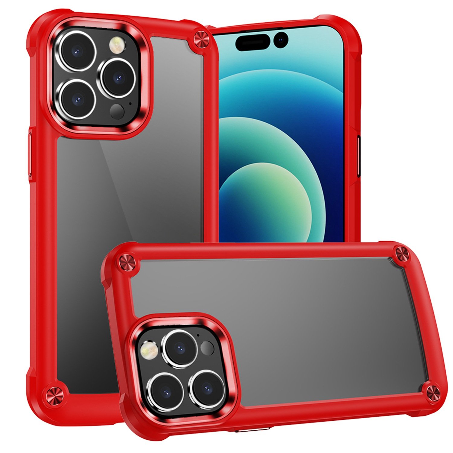 for iphone 13 pro max ultimate casex transparent hybrid case with metal buttons and camera edges red