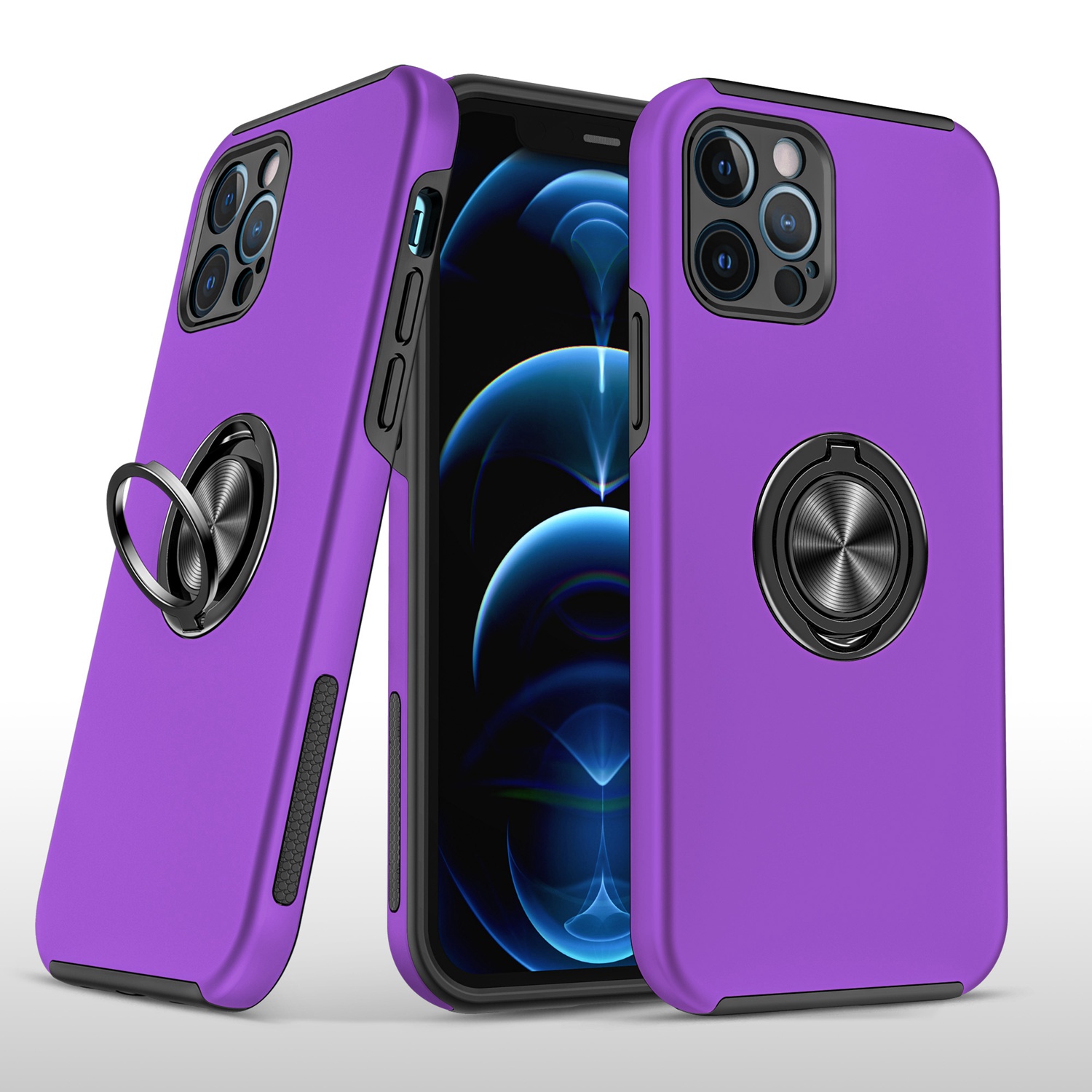 for iphone 15 pro chief oil painted magnetic ring stand hybrid case cover dark purple