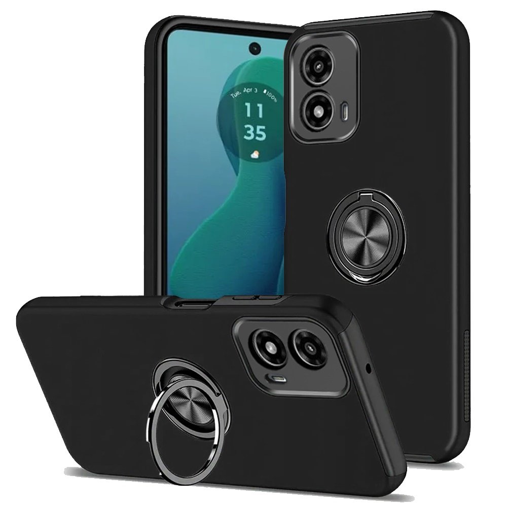 for motorola moto g 5g 2024 chief oil painted magnetic ring stand hybrid case cover black