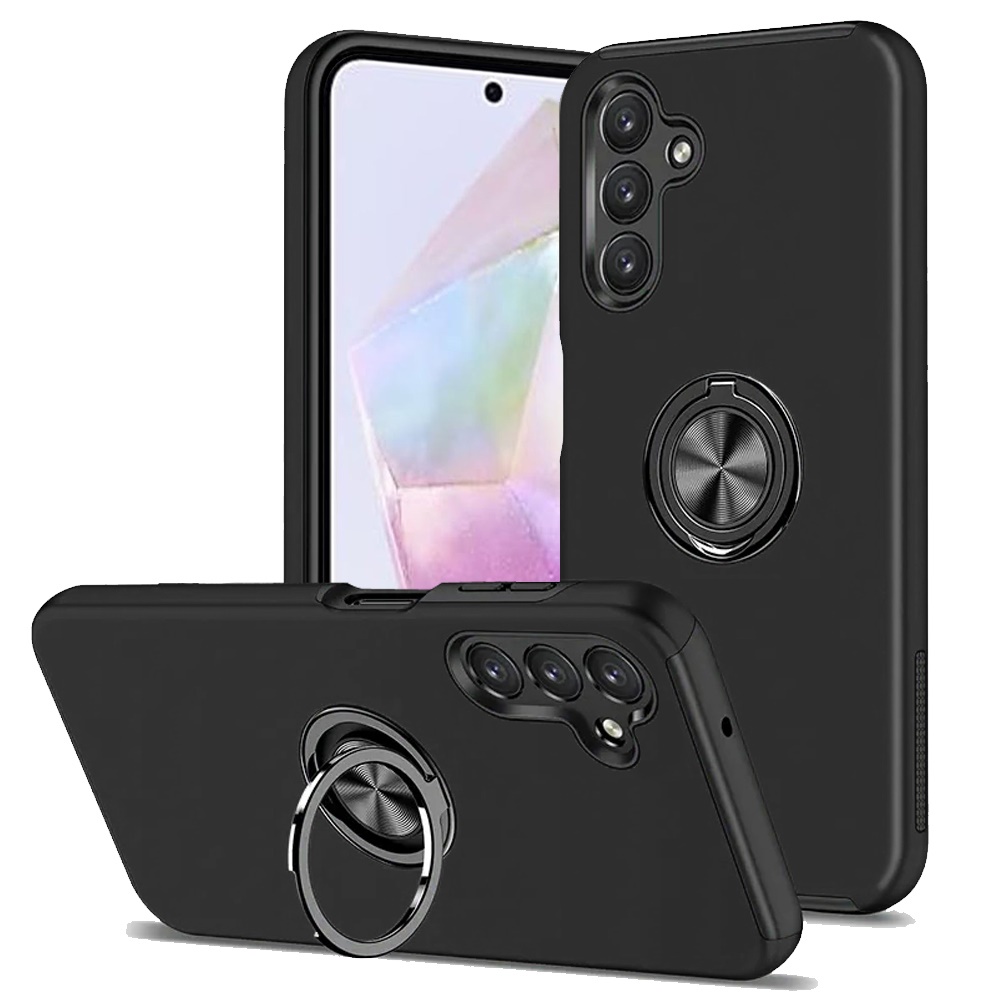 for samsung galaxy a36 / a56 chief oil painted magnetic ring stand hybrid case cover black