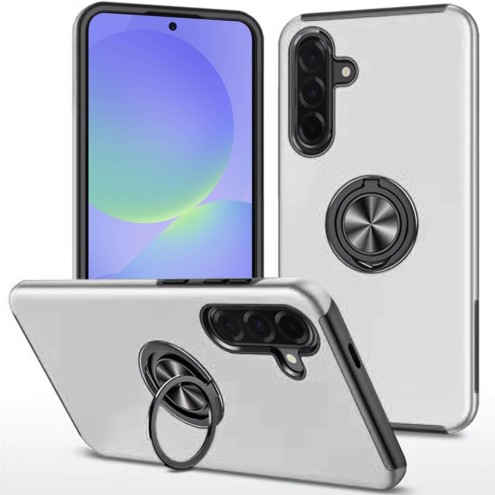 for samsung galaxy a37 chief oil painted magnetic ring stand hybrid case cover silver