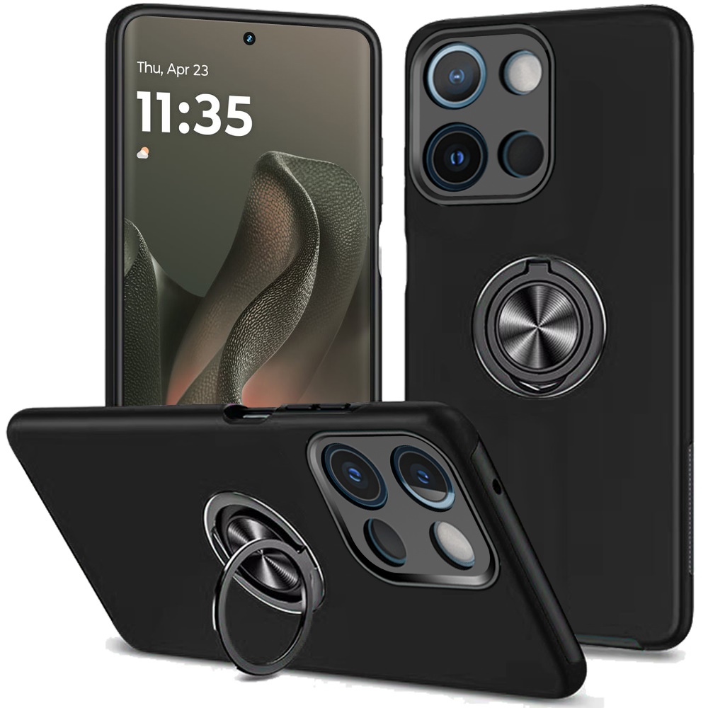 for motorola edge 2025 chief oil painted magnetic ring stand hybrid case cover black