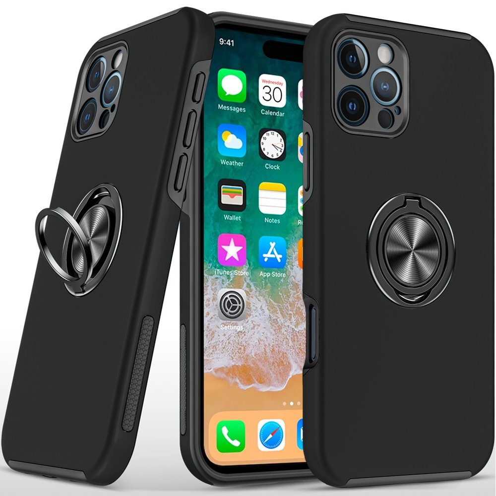 for iphone 16 pro max 6.9 inch chief oil painted magnetic ring stand hybrid case cover black